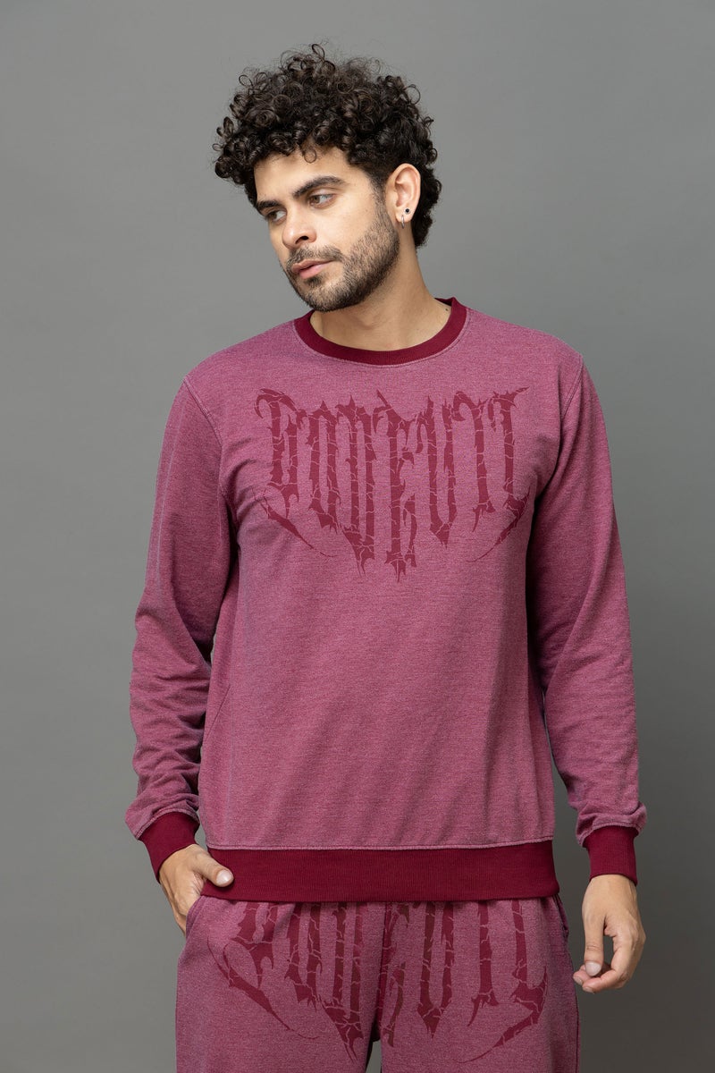 GO DEVIL Burgundy Printed Sweatshirt For Men - Image 1